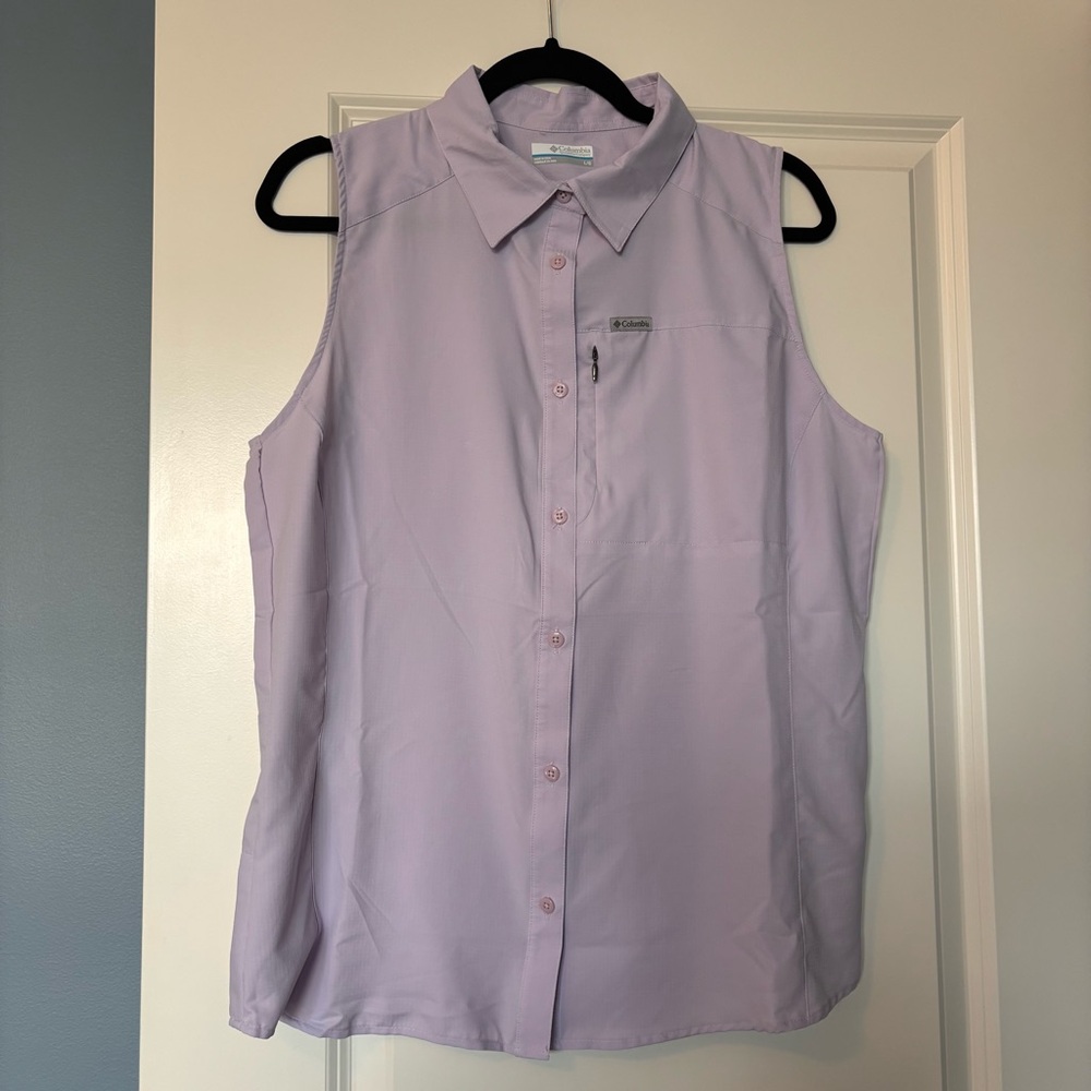 Columbia Tamiami Lavender Purple Lightweight Sleeveless Tank Top Button Up Large